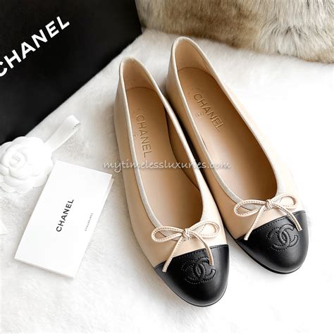 black and gold chanel flats|chanel flats beige and black.